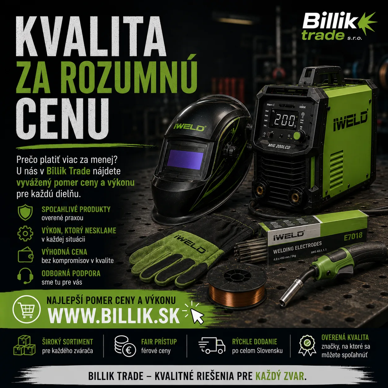 Svářecí invertory a technika Billik Trade — MIG, TIG, MMA